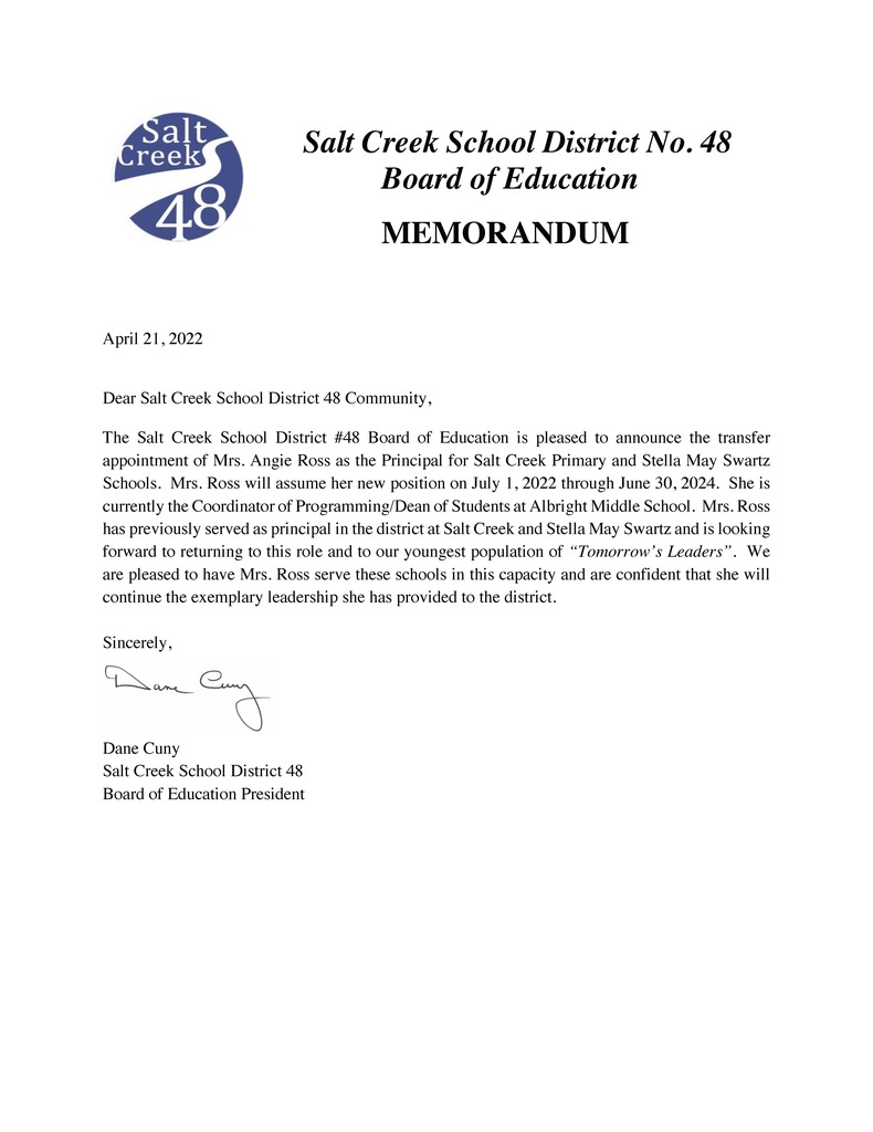 Letter from the Board of Education